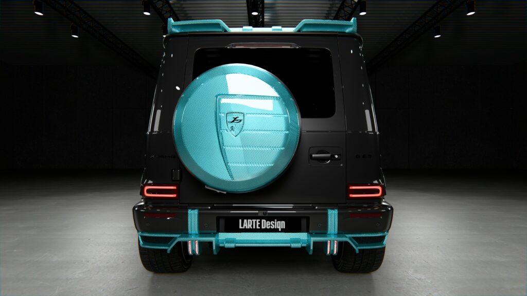 larte design mercedes amg g63 black teal winner carbon fibre package bonnet rear view
