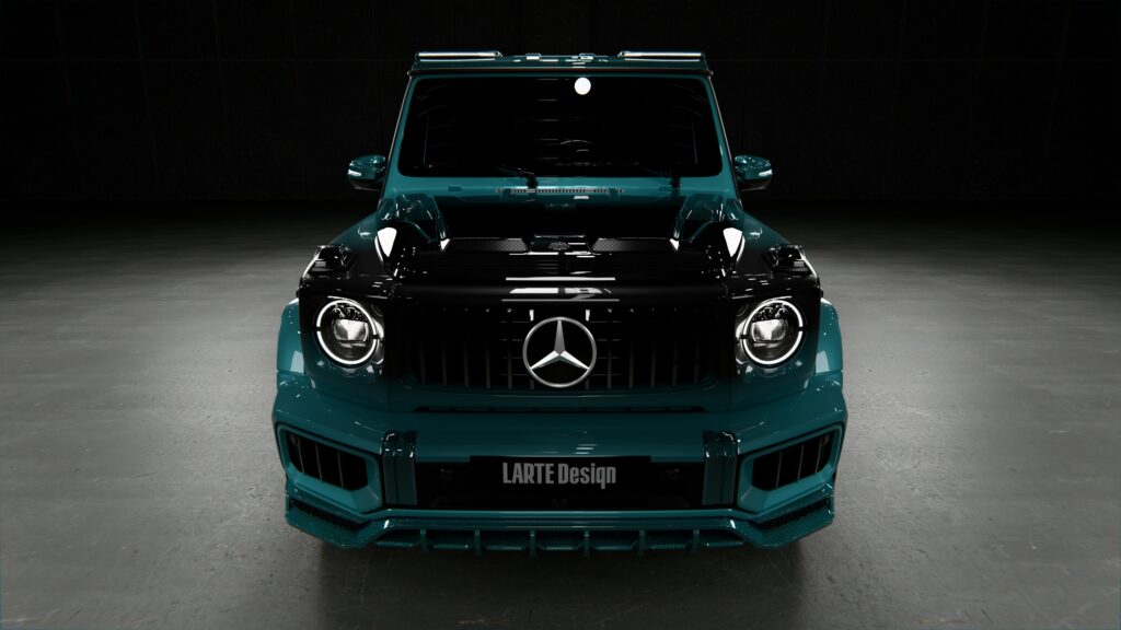 larte design mercedes amg g63 black teal winner carbon fibre package front view